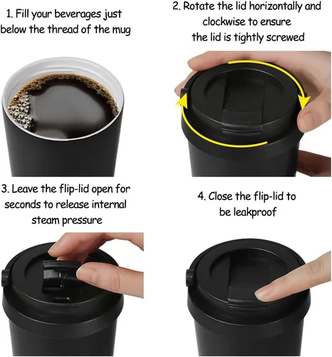 Miniatura 3 de Funkrin Taza de café aislada con revestimiento de cerámica, taza de café helado de 16 onzas con tapa abatible y asa, taza de viaje a prueba de fugas