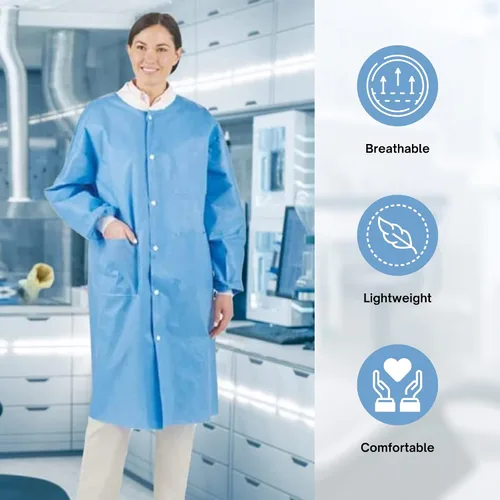 Miniatura 7 de Abrigos de laboratorio desechables, hasta la rodilla, vestidos desechables SMS, abrigo de laboratorio de química unisex, bata médica desechable