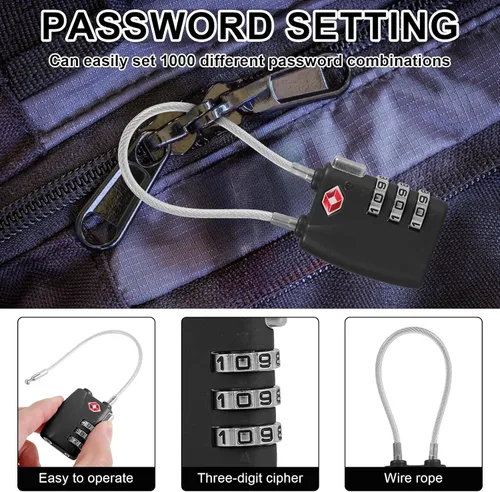 Miniatura 7 de Paquete de 5 cerraduras TSA para equipaje, aprobadas por la TSA, combinación de 3 dígitos, candados de viaje de la TSA, candados de cable