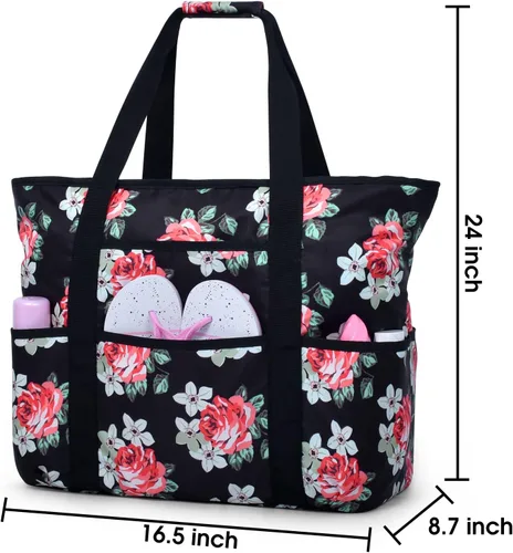 Miniatura 6 de Becokan Bolsas de playa para mujer, bolsa de playa grande con bolsillos con cremallera, bolsa de playa, impermeable, a prueba de arena, bolsa