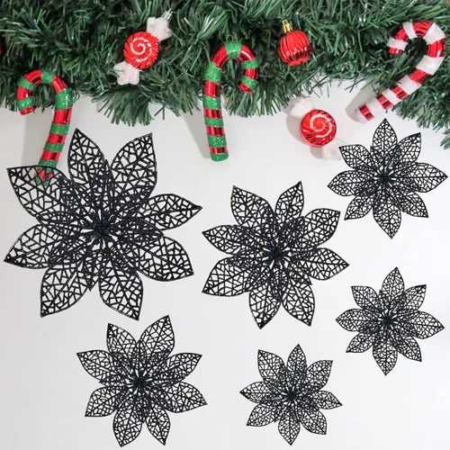 Miniatura 5 de Wironlst 24 piezas de flores de pascua con purpurina para árbol de Navidad, arbustos de nochebuena brillantes, decoraciones de Navidad para Navidad