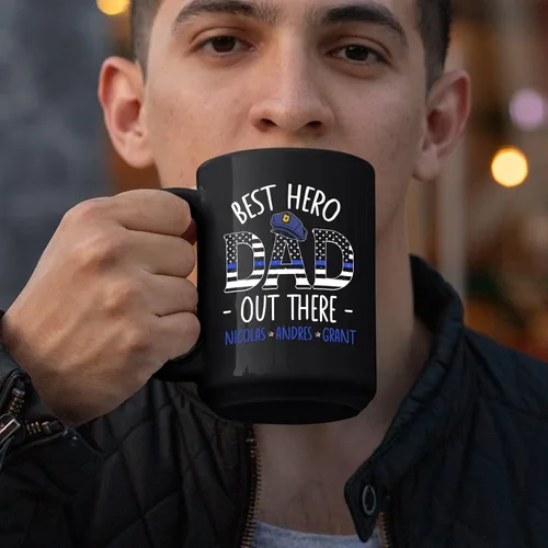 Miniatura 3 de Taza de café con texto en inglés "Best Hero Dad Out There", taza de té de felicitación personalizada para policía, regalo de policía de un compañero