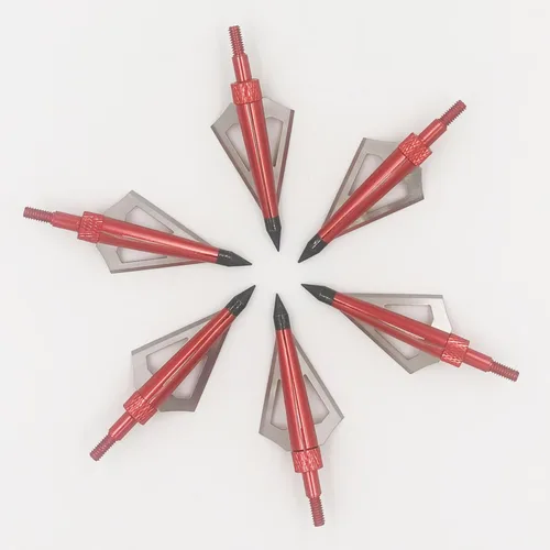 Miniatura 4 de Cabezas de caza con 3 cuchillas para tiro con arco, 100 o 125, grano, 12 unidades, puntas de flecha atornilladas, compatibles con arcos Rojo