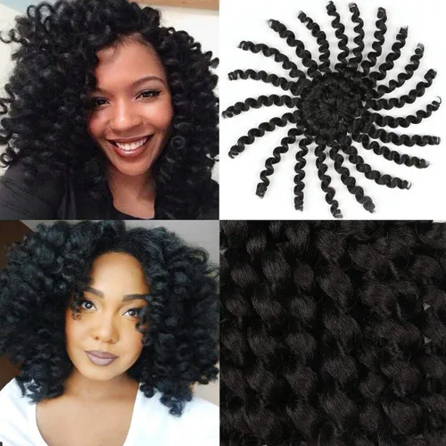Miniatura 9 de Leeven Pelo corto de 8 pulgadas de Jamaica Bounce Wand Curl Crochet Hair Senegalese Twist sintético trenzado de pelo Ombre azul Jumpy Wand Curly
