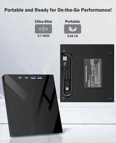 Miniatura 7 de Wbacon 7 en 1 unidad externa de CD/DVD para portátil, reproductor de DVD portátil para portátil con puerto SD/TF, unidad de DVD externa con USB