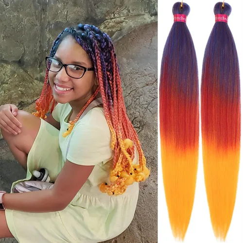 Miniatura 31 de Cabello trenzado verde con lentejuelas de 26 pulgadas, preestirado, trenzas de textura Yaki, extensiones de cabello pre plumadas, 3 paquetes, fácil