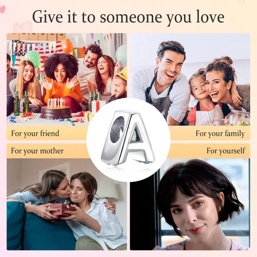 Miniatura 6 de Annmors Charms A-Z Alphabet Charm 925 Sterling Silver Heart Alphabet Dangle Beads for Bracelets & Necklaces