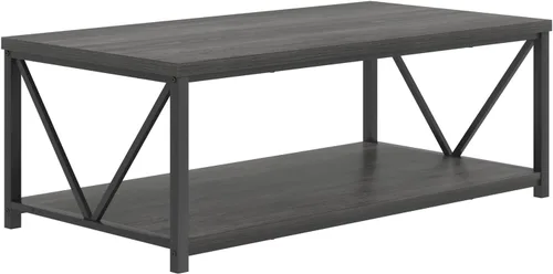 Miniatura 9 de FOLUBAN Mesa de centro con almacenamiento, mesas centrales pequeñas modernas para espacios pequeños, mesa de cóctel de madera rústica y metal