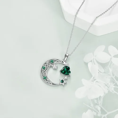 Miniatura 3 de Collar de plata de ley con estrella de luna creciente para mamá e hija, piedra natal, granate, día de la madre, cumpleaños, joyería celta, regalos