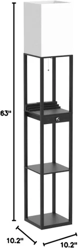 Miniatura 9 de Lámparas de pie para sala de estar, lámpara de pie alta con estantes y cajón, 2 puertos de carga USB y 2 tomas de corriente, bombilla LED brillante