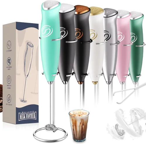 Miniatura 9 de Espumador de leche de mano, mezclador de bebidas, agitador de café de mano, espumador eléctrico para mezclador de café, varita con 2 batidores