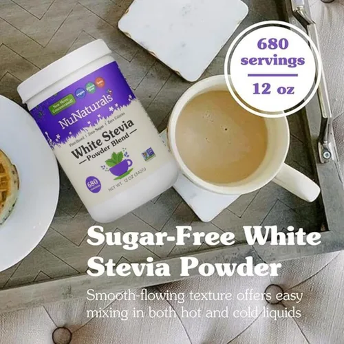 Miniatura 3 de NuNaturals Mezcla de polvo de stevia blanca, sustituto de azúcar a base de plantas, edulcorante cero calorías, 12 onzas