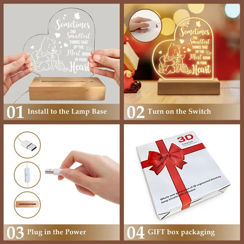 Miniatura 5 de PZJIEAN Winnie The Pooh - Luz nocturna acrílica grabada con base, regalos de Winnie The Pooh para cumpleaños, Navidad, graduación, regreso a clases