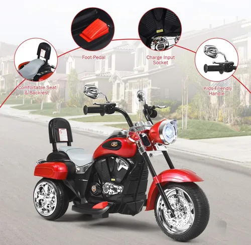 Miniatura 4 de Costzon Motocicleta Infantil, Motocicleta Chopper de Paseo con Batería de 6 V, con Claxon, Faro, 3 Ruedas, Juguetes de Paseo Estables, Motocicleta
