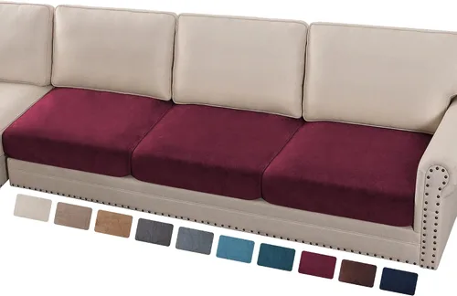 Miniatura 100 de PrinceDeco Funda marrón para muebles, 2 fundas de cojín elásticas de terciopelo para cojines individuales, aptas para mascotas, se mantiene en su