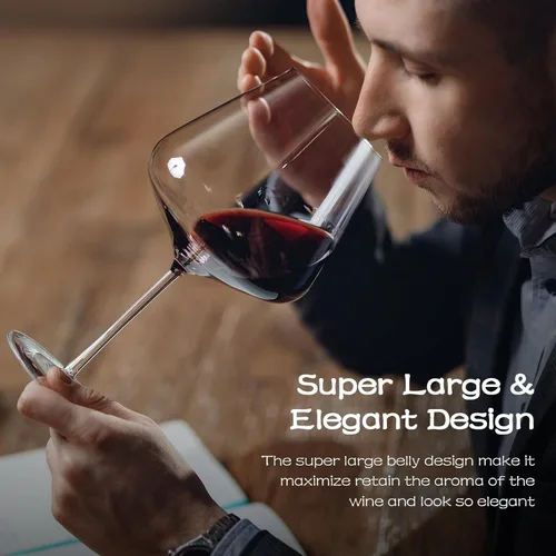 Miniatura 2 de Chouggo Juego de 2 copas de vino supergrandes de 28 onzas, cristal soplado a mano para vino tinto o vino blanco Burgundy, hechas a mano por