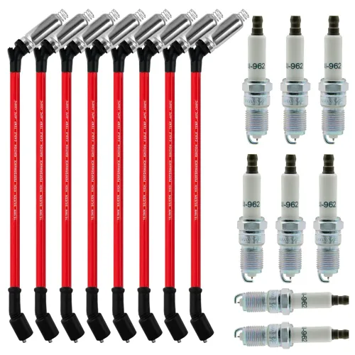 Miniatura 9 de Juego de 8 cables de bujía 41-962 para Chevy para 5.3 6.0L 6.2L, 9748HH 0.402 in cable de bujía rojo apto para Chevrolet Silverado GMC Sierra Hummer