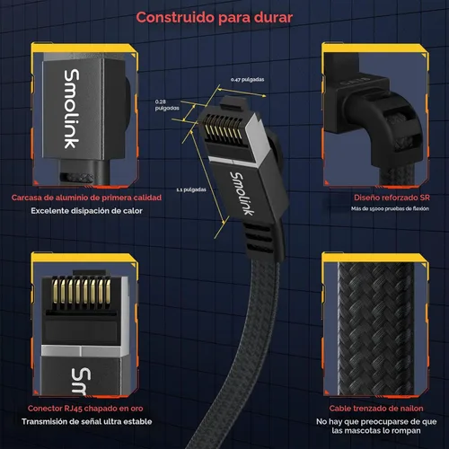 Miniatura 5 de Cable Ethernet Smolink de 50 pies, cable Ethernet Cat 8 con cable de alta velocidad de 40 Gbps 2000 MHz, cable de parche LAN SFTP RJ45 blindado