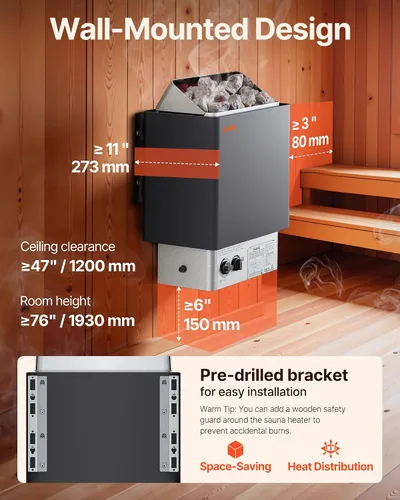 Miniatura 4 de VEVOR - Calefactor de sauna, estufa eléctrica de sauna de 220V, calentador de sauna para baño de vapor con temporizador de 3h y temperatura
