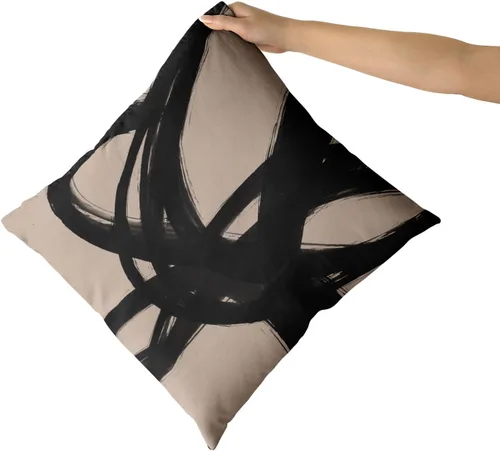 Miniatura 3 de Juego de 2 fundas de almohada de línea de arte abstracto negro y marrón de 16 x 16 pulgadas, juego de 2 fundas de almohada decorativas con estampado