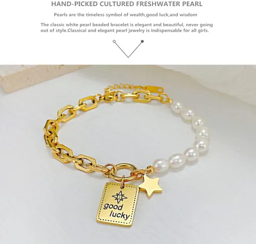 Miniatura 6 de Pulsera para mujer, delicadas pulseras de perlas, pulseras de perlas con dijes de acero inoxidable
