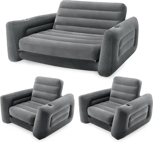 Intex Juego de muebles inflables con sofá cama extraíble de tamaño Queen y 2 sofás cama, colchón de aire, sofá portátil, sillas de descanso, camas