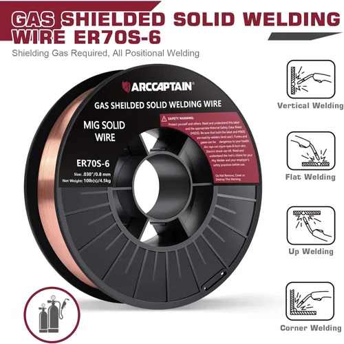 Miniatura 2 de ARCCAPTAIN Alambre de soldadura MIG, 0.030 10Lb Mig Wire ER70S-6 10Lbs Acero de carbono sólido con gas de baja salpicadura Alambre de soldadura MIG