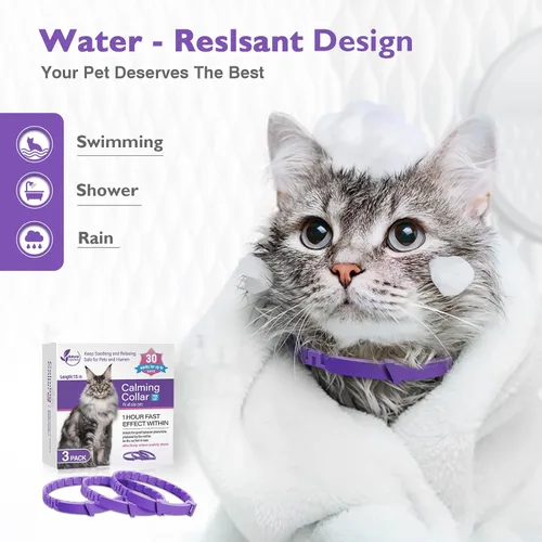 Miniatura 5 de Paquete de 3 collares calmantes eficientes para aliviar la ansiedad, feromonas del estrés, relajantes, cómodos, ajustables para gatos pequeños