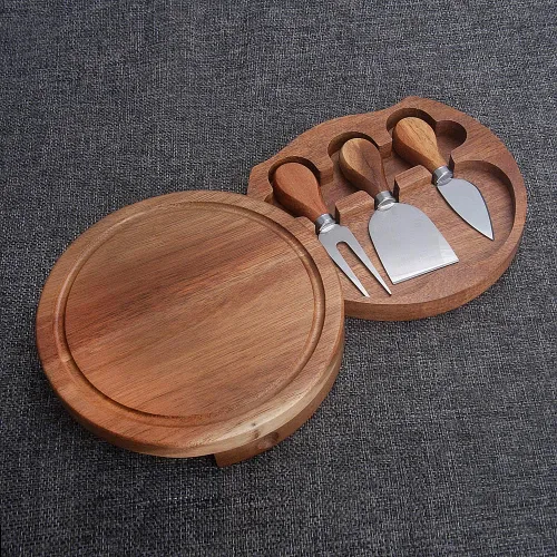 Miniatura 3 de Tabla redonda de madera de acacia para servir queso y juego de 3 herramientas de queso, 7.5 pulgadas de diámetro, ideal para bodas, cumpleaños