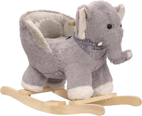 ROCK MY BABY Elefante de caballo mecedora para bebé con silla, animales mecedores de peluche, caballo de juguete mecedor de madera, balancín para
