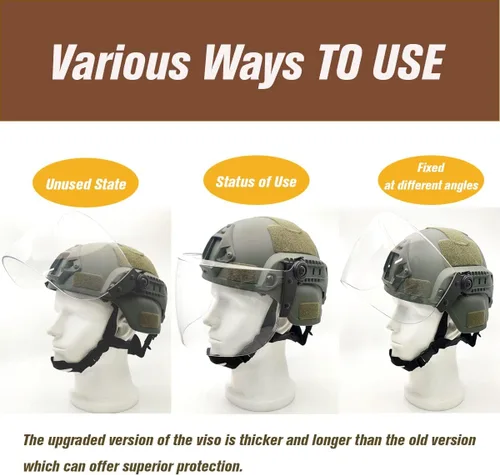 Miniatura 6 de Casco táctico ACH Airsoft con visera transparente de cara completa, protector protector MICH 2000 modo para paintball al aire libre CS Wargame Negro