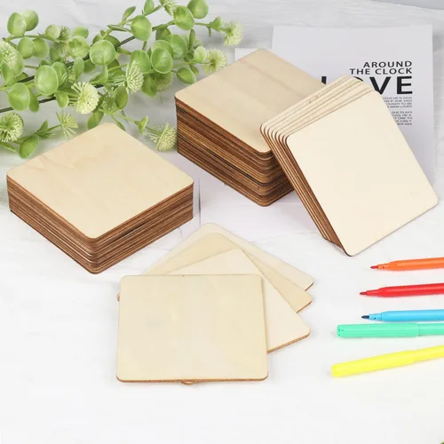 Miniatura 4 de 200 cuadrados de madera sin terminar, azulejos cuadrados de madera natural de 4 x 4 pulgadas para manualidades, pintura, tallado y decoración