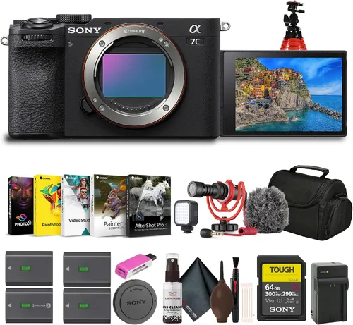 Sony Cámara Alpha 7C II sin espejo con lente intercambiable de fotograma completo (ILCE-7CM2/B) + tarjeta resistente SF-G de 64 GB + bolsa + 3