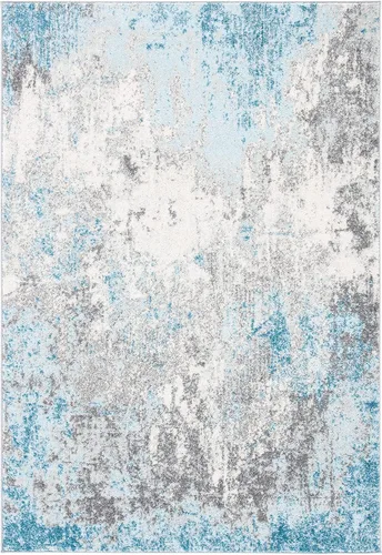 SAFAVIEH Tulum Collection - Alfombra decorativa de 2 x 5 pies, color gris y azul, diseño abstracto moderno, no desprende pelusa y fácil de limpiar,
