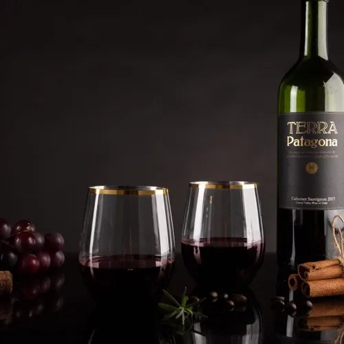 Miniatura 8 de SUT Paquete de 32 copas de vino de plástico con borde dorado de 12 onzas, sin tallo, desechables con calidad premium, reutilizables, irrompibles