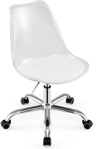 COSTWAY Silla de escritorio transparente, sillas de oficina de acrílico rodantes sin brazos con asiento giratorio y cojín de piel sintética, altura