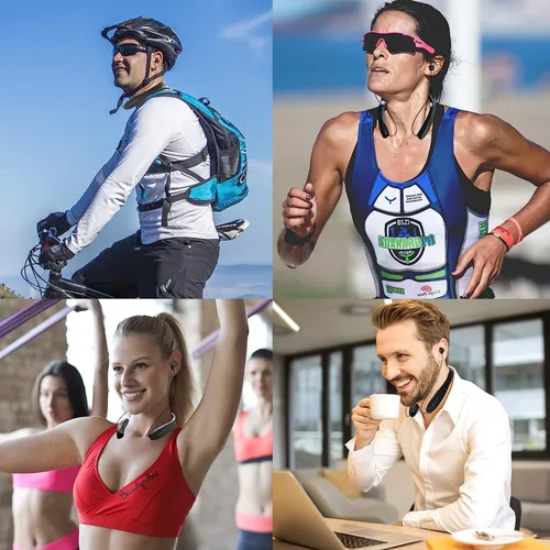 Miniatura 6 de Amorno Auriculares plegables Bluetooth con banda para el cuello inalámbrica con auriculares retráctiles, auriculares deportivos a prueba de sudor