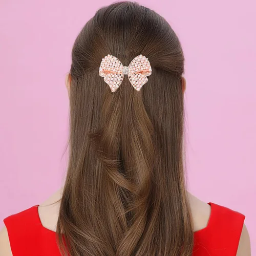 Miniatura 7 de KALLORY Clip de pelo con lazo de perlas con diamantes de imitación, accesorio de pelo de aleación ligera de 2.36 x 1.77 pulgadas para mujeres, ideal