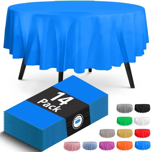 Miniatura 20 de 14 paquete de manteles de plástico azules de cuadros Gingham de 54x108 pulgadas. Rectangulares cubiertas de mesa desechables - Manteles desechables