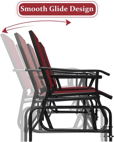 Miniatura 4 de Giantex Banco columpio para exteriores, silla oscilante con estructura de metal, mesa central de vidrio templado, asiento deslizante para dos Borgoña