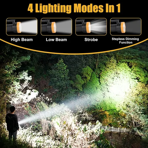Miniatura 2 de Linterna LED recargable con pantalla de alimentación, 4 modos de luz, antorcha de mano de alto lúmenes, doble interruptor, linterna portátil