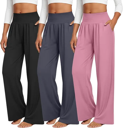 Miniatura 143 de Neer - Conjunto de 3 pantalones de yoga de pierna ancha para mujer - Pantalones deportivos cómodos, holgados, de cintura alta y casuales