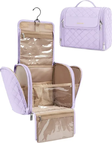 Miniatura 23 de BAGSMART Neceser de viaje para maquillaje con gancho para colgar, bolsa de cosméticos, organizador de gran capacidad, resistente al agua, para Beige
