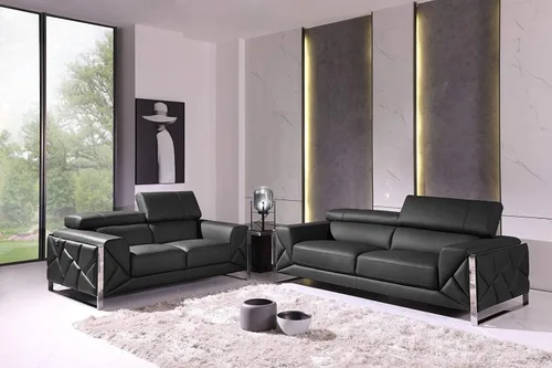 Miniatura 11 de BlackJack Furniture Gianni - Sofá de cuero italiano de grano superior con reposacabezas ajustables de 9 posiciones, patrón geométrico contemporáneo