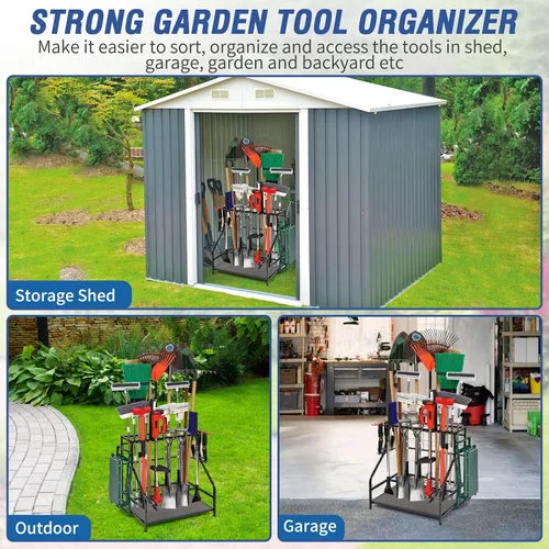 Miniatura 3 de Organizador de herramientas de jardín para garaje, estante de herramientas de jardín, hasta 58 herramientas de mango largo, soporte de herramientas