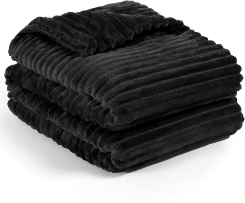 Miniatura 2 de PAVILIA Manta de forro polar súper suave, manta de franela de felpa mullida, cálida y acogedora manta de microfibra acanalada para sofá o cama, Negro