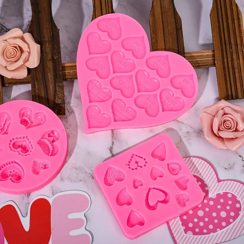 Miniatura 5 de Whaline 3 moldes de silicona 3D para el día de San Valentín, diseño de corazón de conversación, molde de silicona 3D Love You XOXO Letra Cupcake