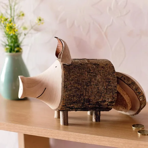 Miniatura 6 de Forest Decor Alcancías de madera – Adorable figura de cerdo para niñas y niños – Caja de dinero de ahorro de madera para adultos – Bonita decoración