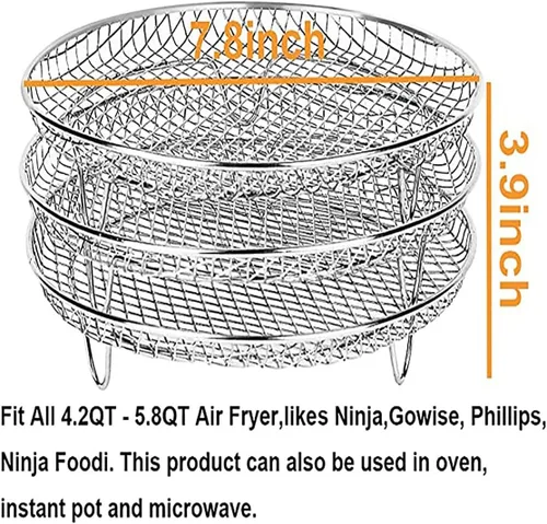 Miniatura 2 de Accesorios para freidora de aire de 3 capas, estantes apilables de acero inoxidable 304, bandeja para freidora de aire, accesorios para freidora