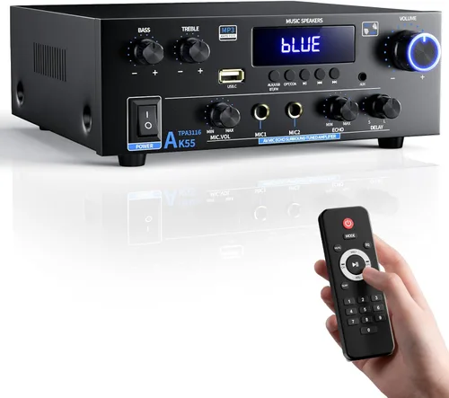 Miniatura 9 de AK45 Amplificador de audio estéreo para el hogar con receptor Bluetooth 5.0, 300 W+300 W Bluetooth HiFi AMP amplificador de potencia 2.0 canales RMS